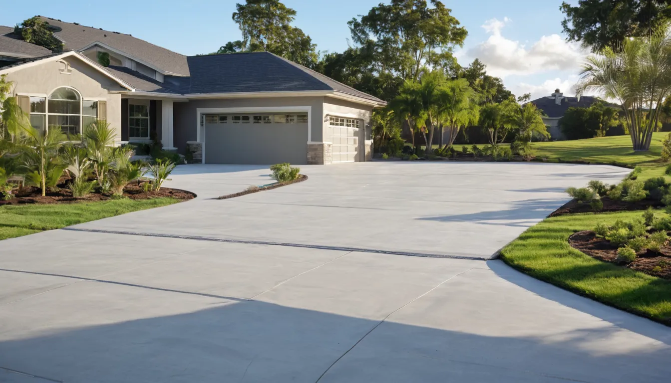 A freshly poured concrete driveway in front of a brick ranch home in the Trussville area