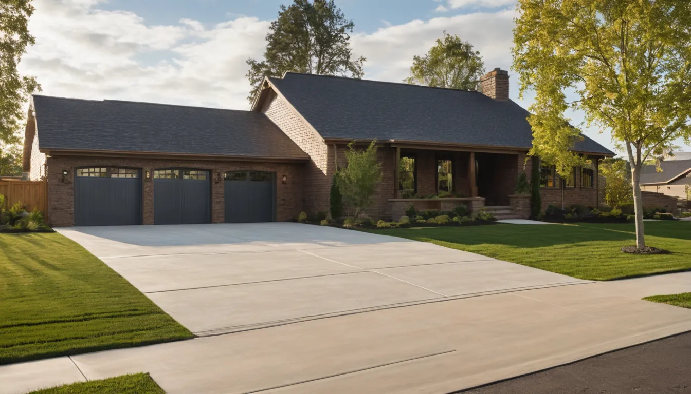 A freshly poured concrete driveway in front of a ranch home in Trussville