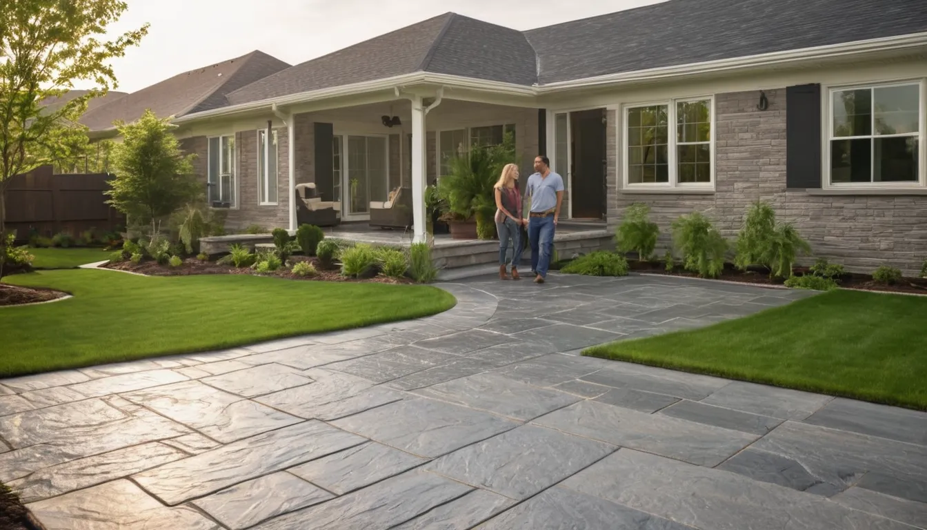 Stamped concrete patio with a slate pattern behind a ranch home in Trussville